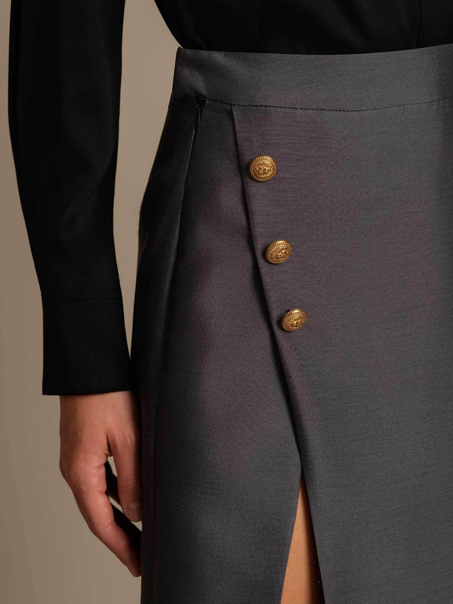 Clearance - 32Momme Silk-Wool Blend Midi Skirt with Split Design - Image 4
