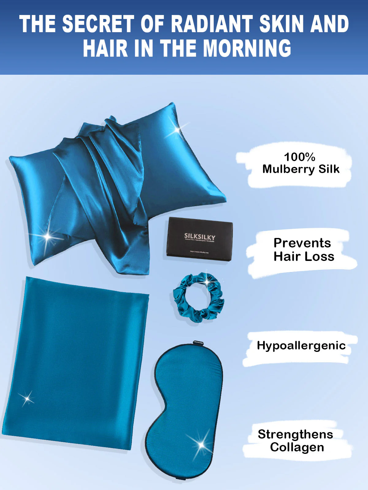 19Momme 3Pcs Set Silk Skin-Friendly Beauty Sleep Set (Hidden Zipper Pillowcase) - Image 18