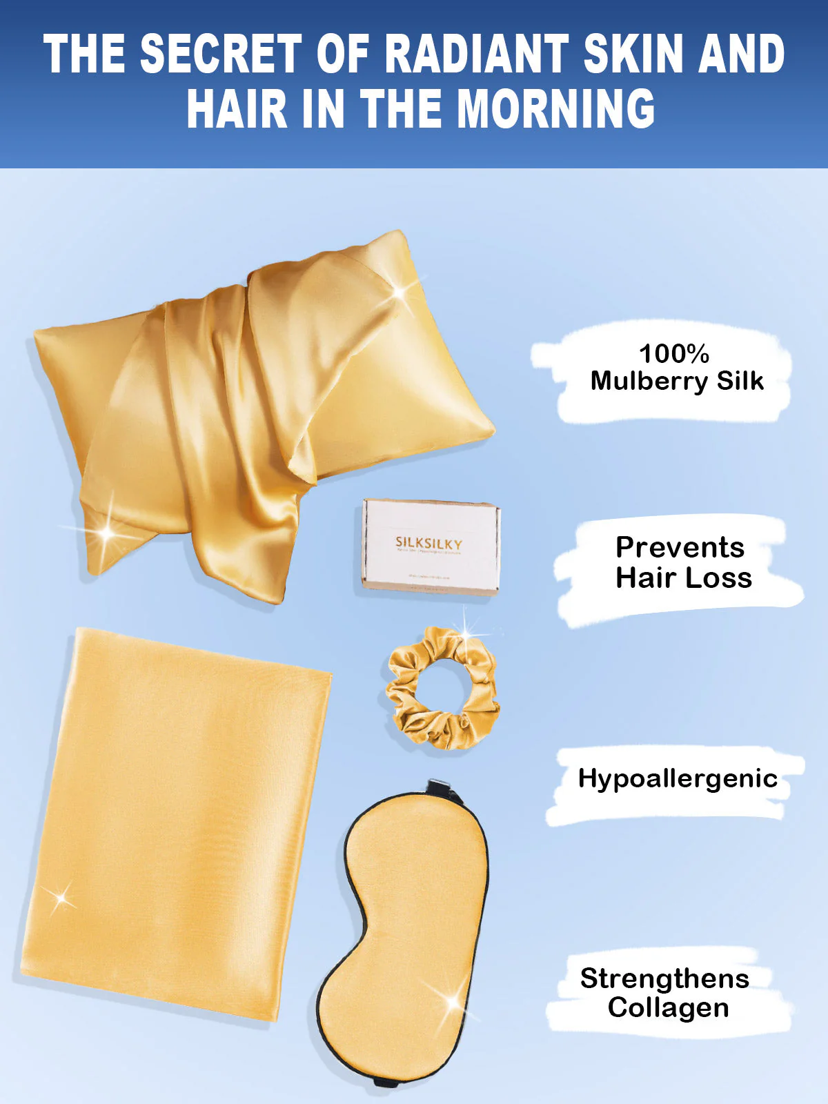 19Momme 3Pcs Set Silk Skin-Friendly Beauty Sleep Set (Hidden Zipper Pillowcase) - Image 23