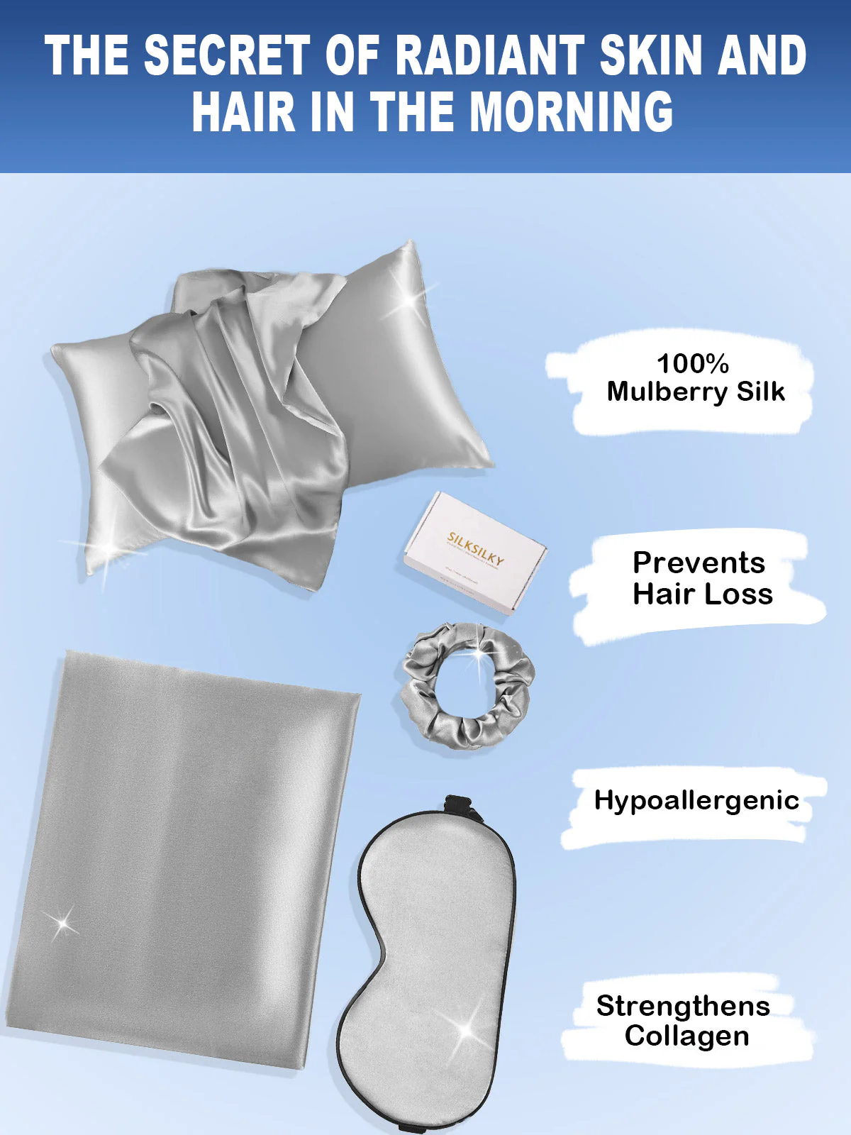 19Momme 3Pcs Set Silk Skin-Friendly Beauty Sleep Set (Hidden Zipper Pillowcase) - Image 33