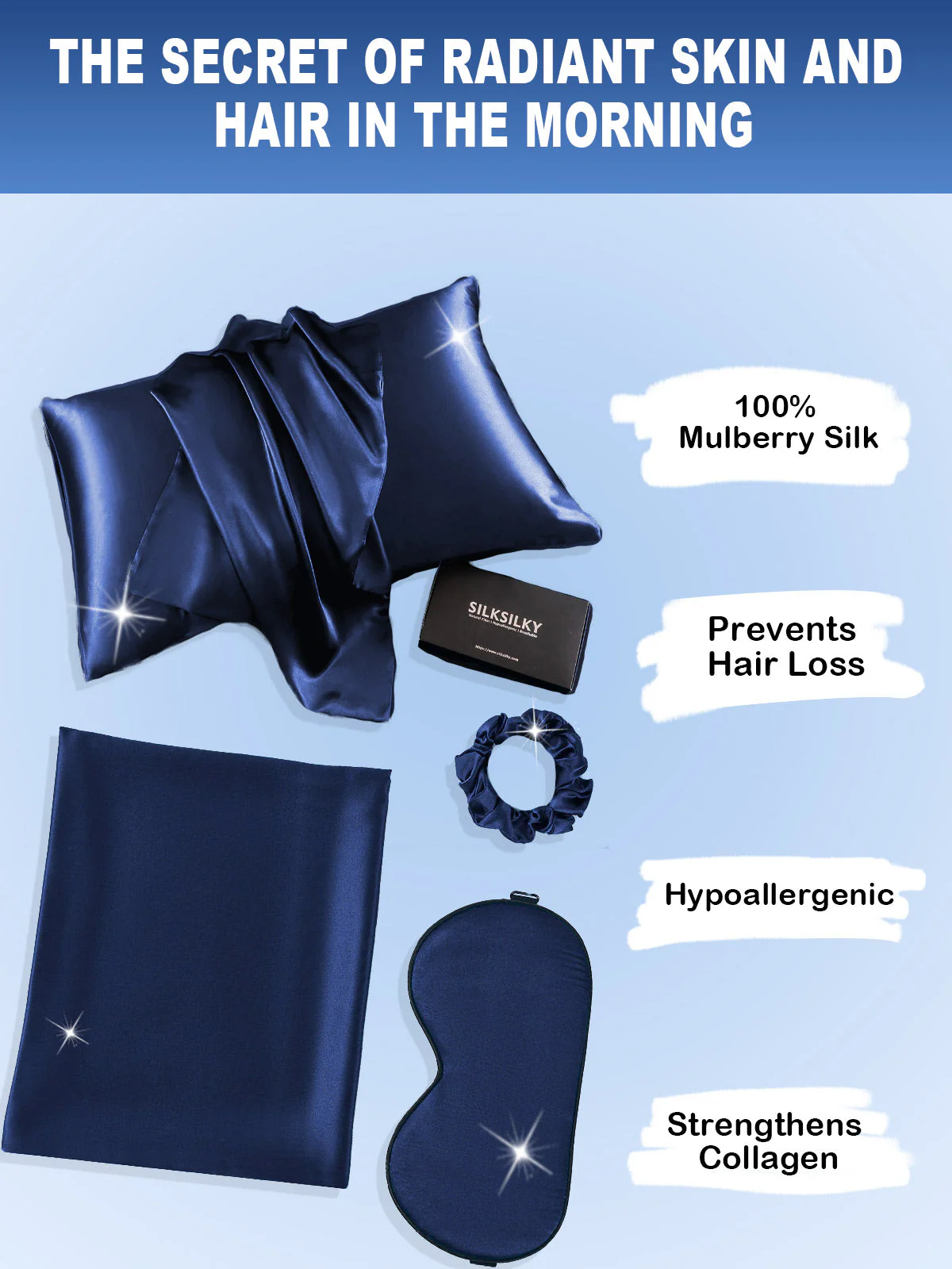 19Momme 3Pcs Set Silk Skin-Friendly Beauty Sleep Set (Hidden Zipper Pillowcase) - Image 38