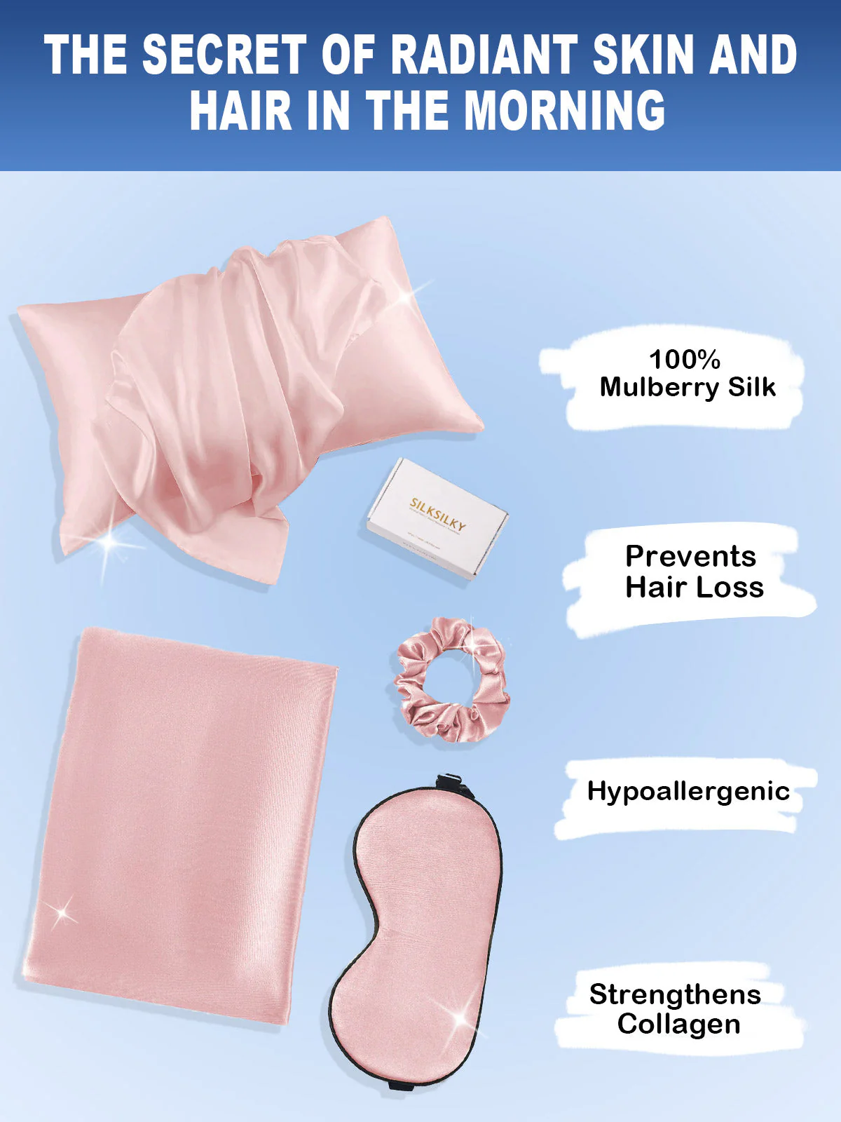 19Momme 3Pcs Set Silk Skin-Friendly Beauty Sleep Set (Hidden Zipper Pillowcase) - Image 48