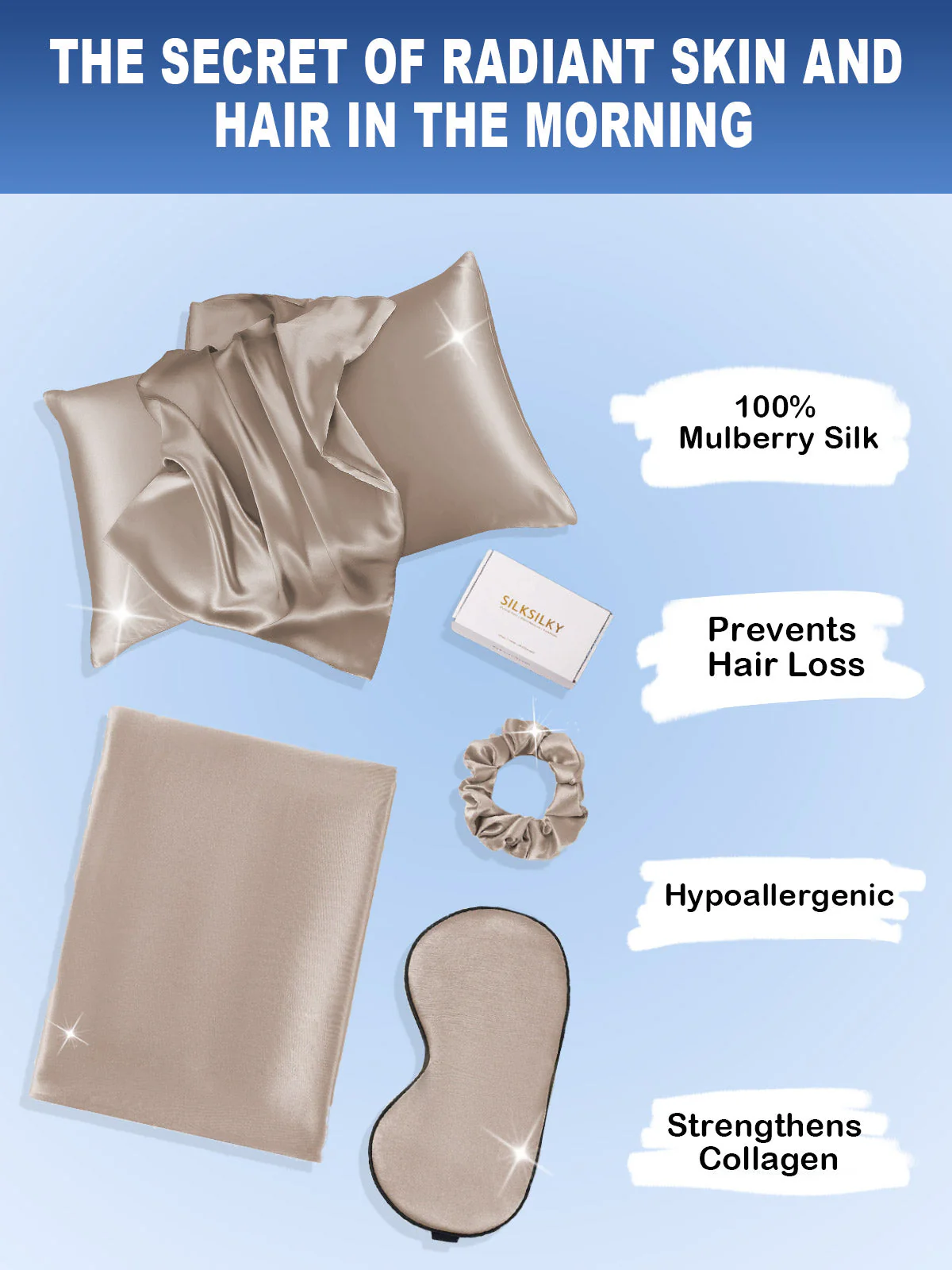 19Momme 3Pcs Set Silk Skin-Friendly Beauty Sleep Set (Hidden Zipper Pillowcase) - Image 53