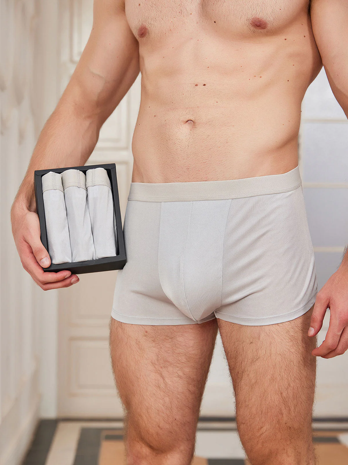 3Pcs Mens Pure Silk Boxer Briefs Underwear - Image 16