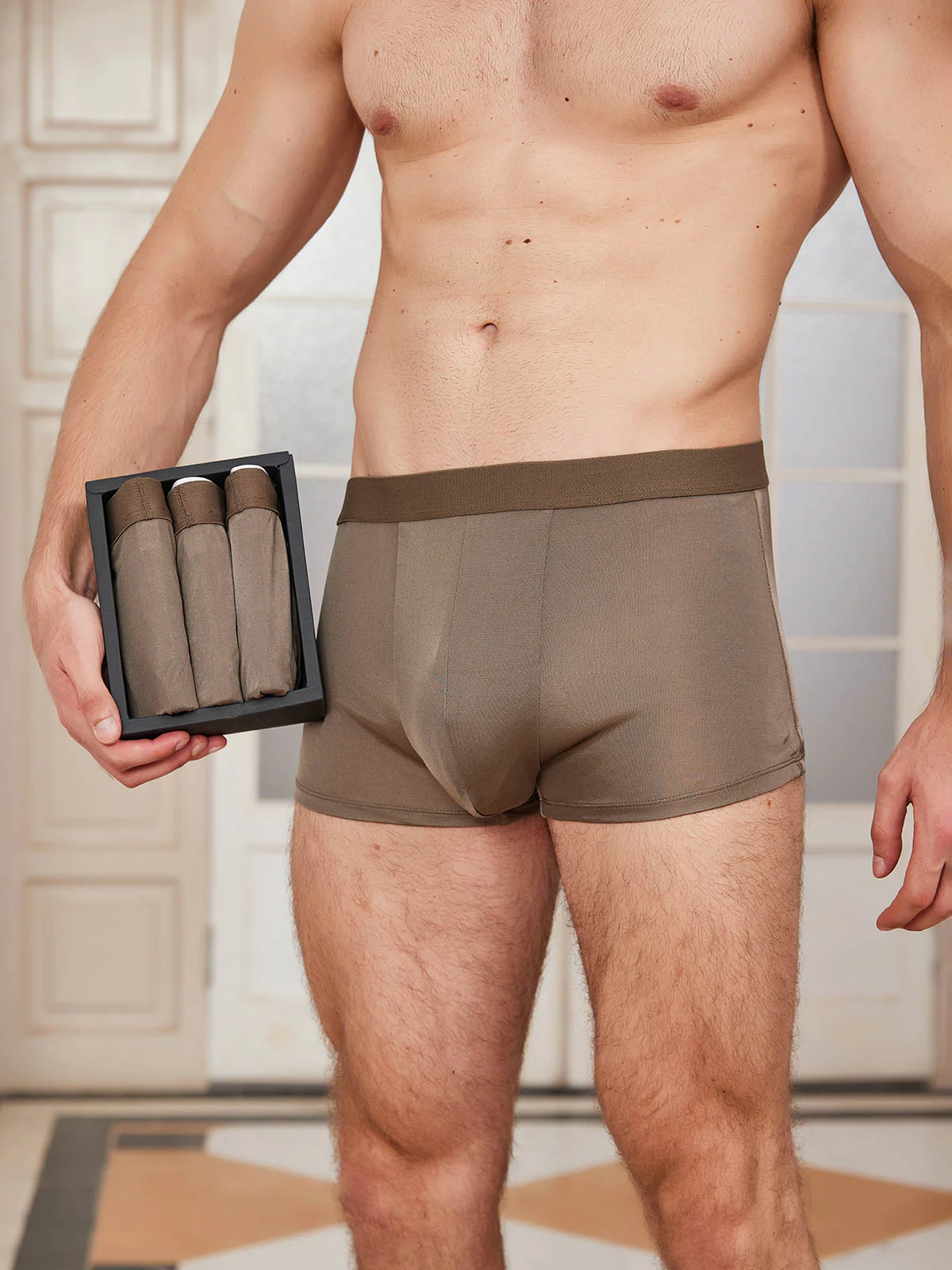 3Pcs Mens Pure Silk Boxer Briefs Underwear - Image 19