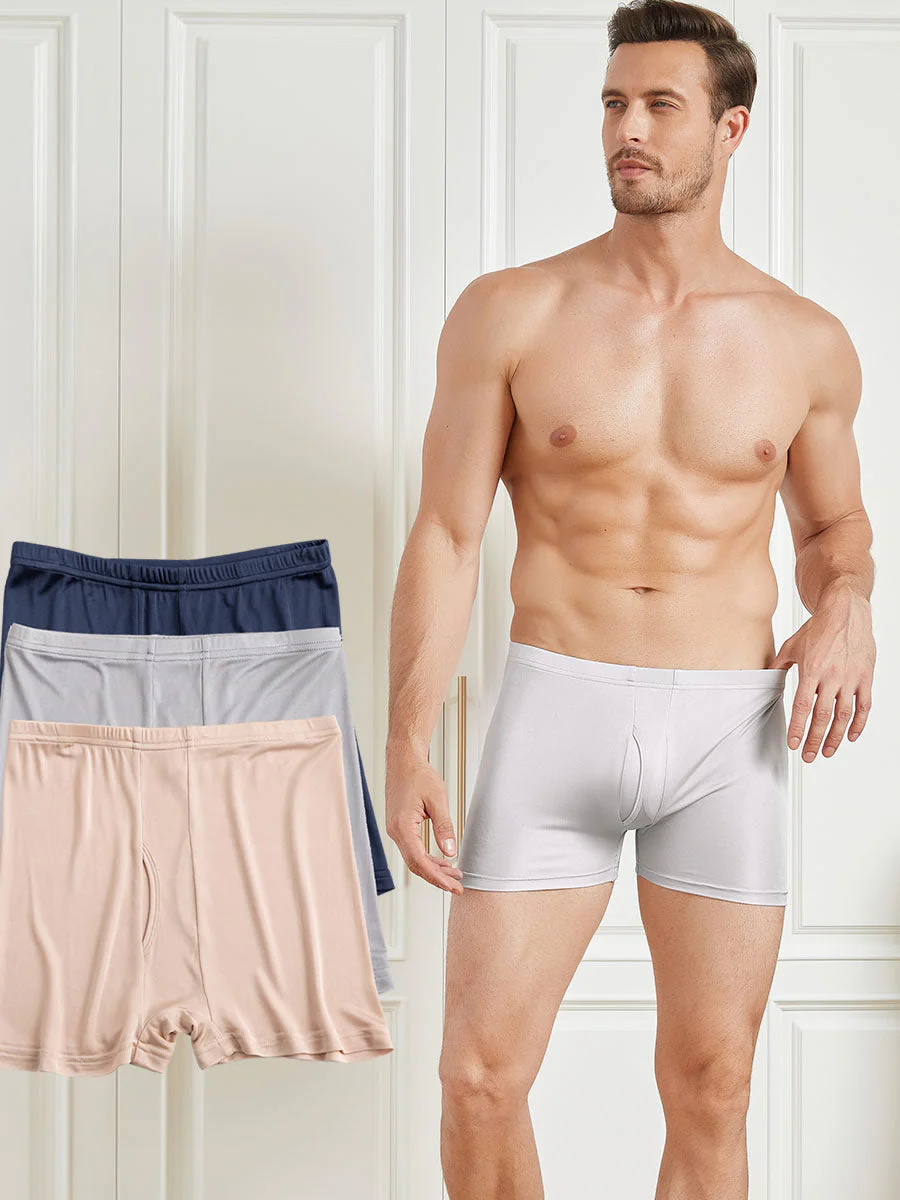 3Pcs Pure Silk Open Front Boxer Briefs for Men - Image 9