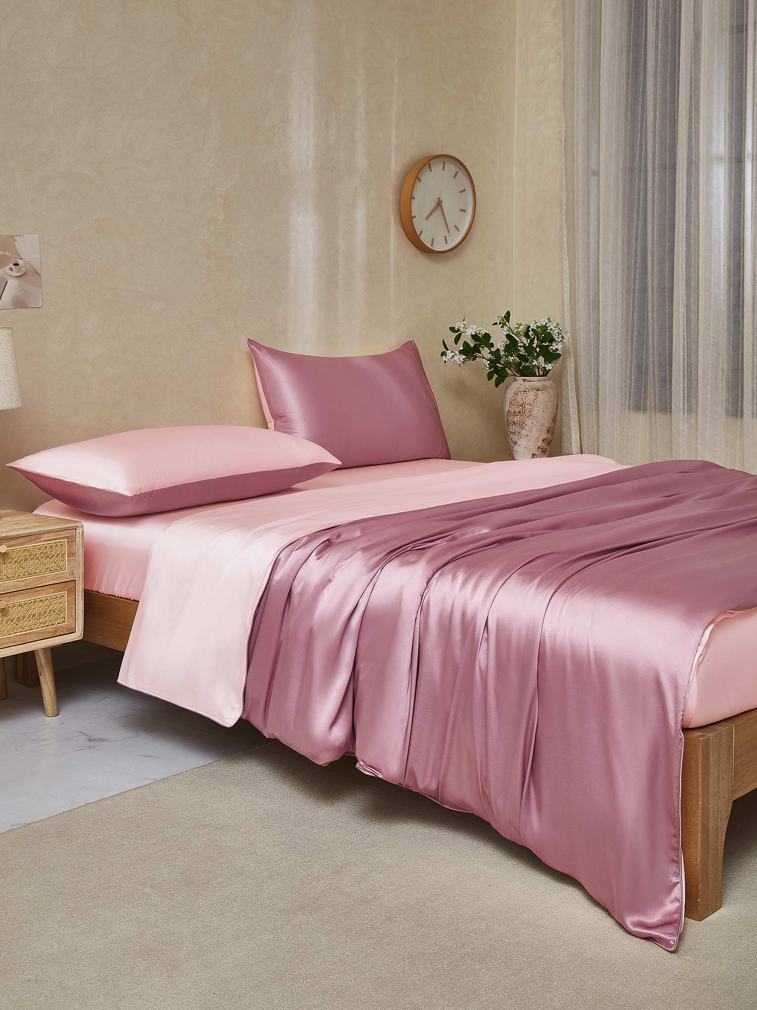 19Momme 4Pcs Silk Set Duvet Cover+Fitted Sheet+2x Pillowcases - Image 127