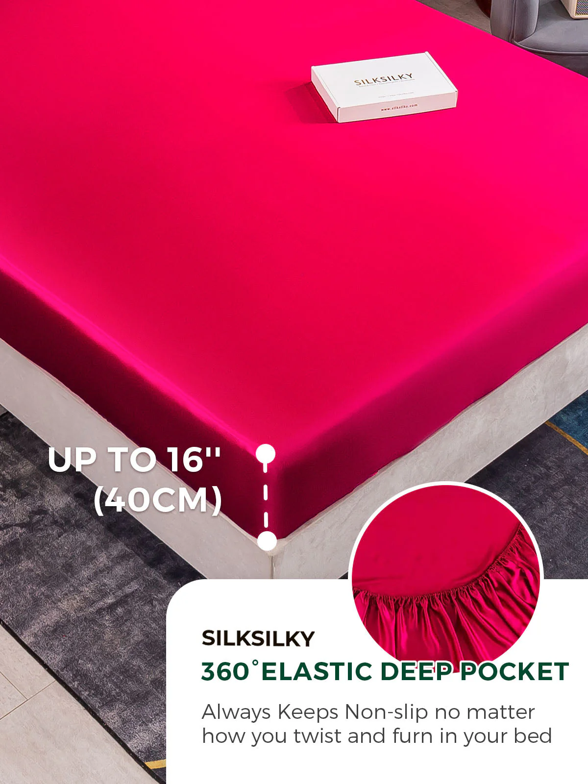 19Momme 4Pcs Silk Set Duvet Cover+Fitted Sheet+2x Pillowcases - Image 4
