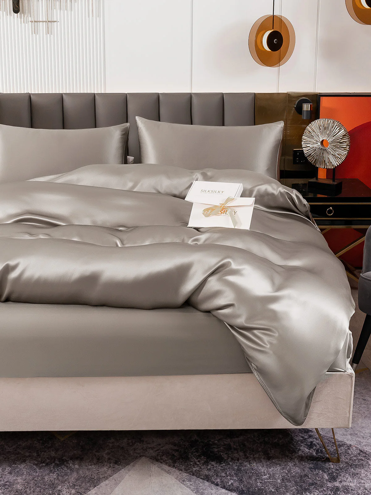 19Momme 4Pcs Silk Set Duvet Cover+Fitted Sheet+2x Pillowcases - Image 46