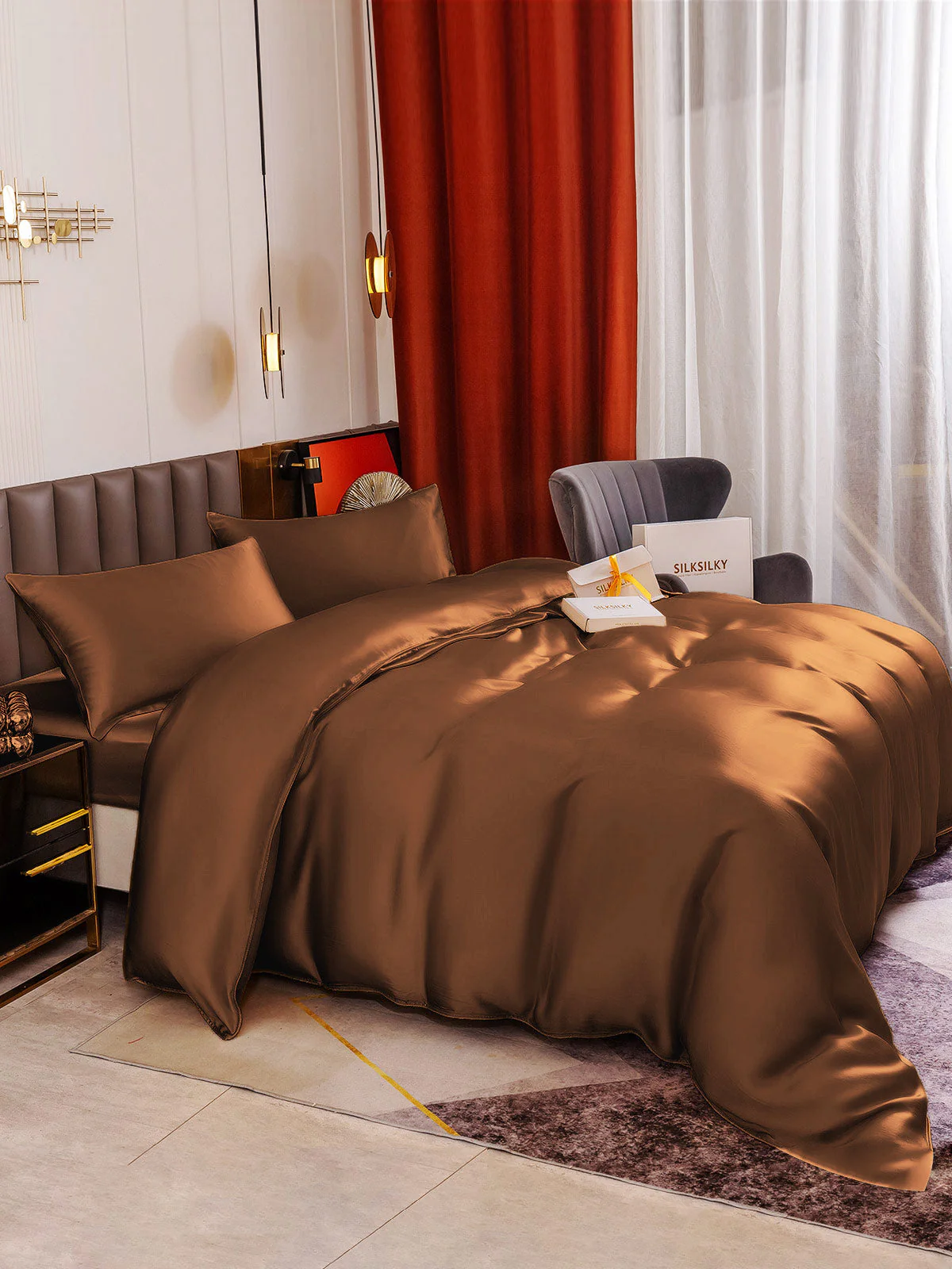 19Momme 4Pcs Silk Set Duvet Cover+Fitted Sheet+2x Pillowcases - Image 77