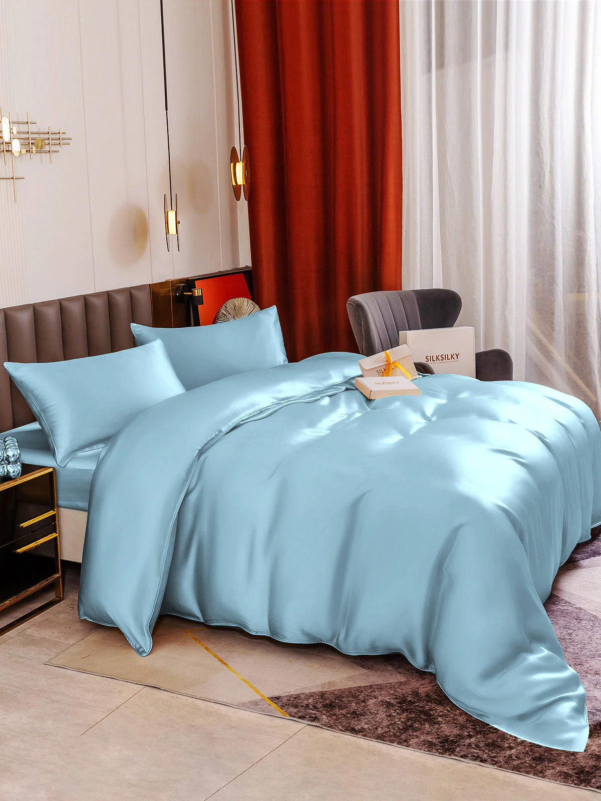 19Momme 4Pcs Silk Set Duvet Cover+Fitted Sheet+2x Pillowcases - Image 85