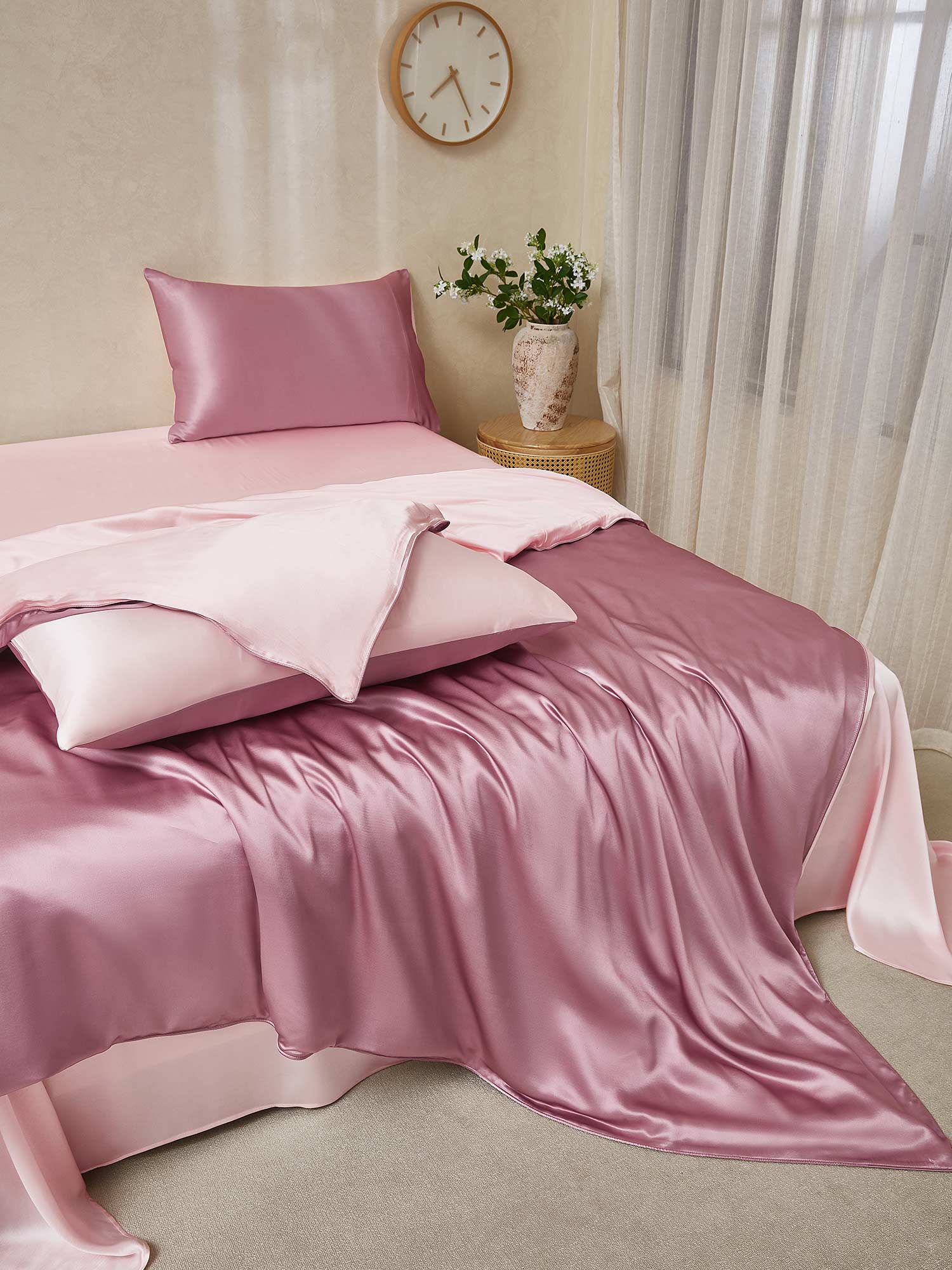 19Momme 4Pcs Silk Set Duvet Cover+Flat Sheet+2x Pillowcases - Image 106