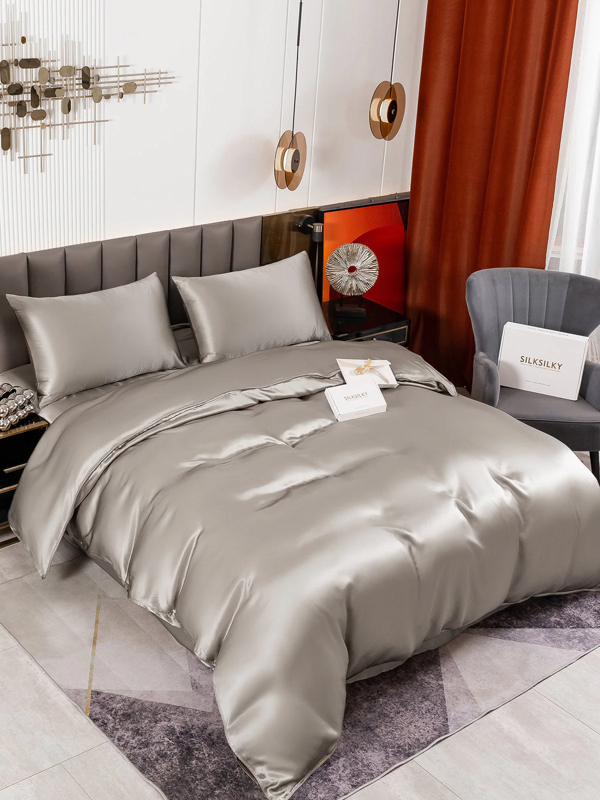 19Momme 4Pcs Silk Set Duvet Cover+Flat Sheet+2x Pillowcases - Image 38