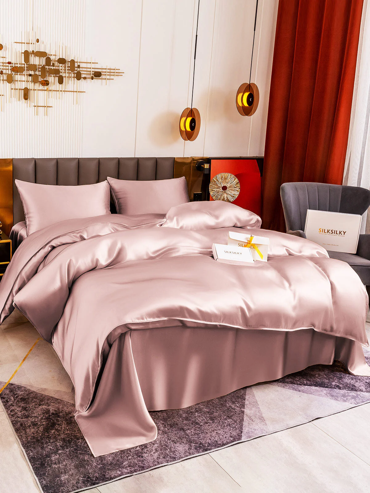 19Momme 4Pcs Silk Set Duvet Cover+Flat Sheet+2x Pillowcases - Image 46