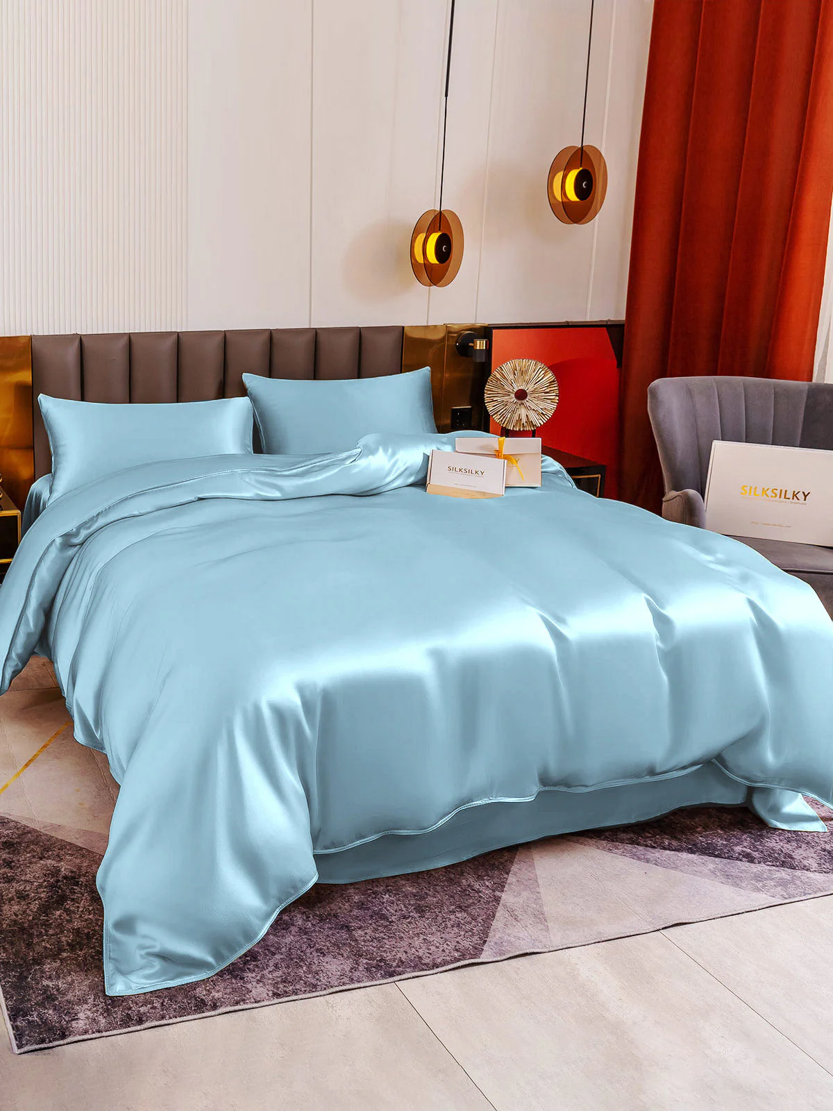 19Momme 4Pcs Silk Set Duvet Cover+Flat Sheet+2x Pillowcases - Image 68