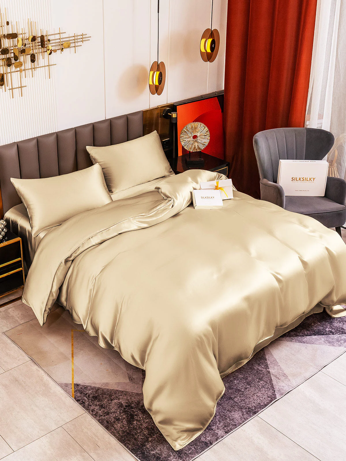 19Momme 4Pcs Silk Set Duvet Cover+Flat Sheet+2x Pillowcases - Image 70