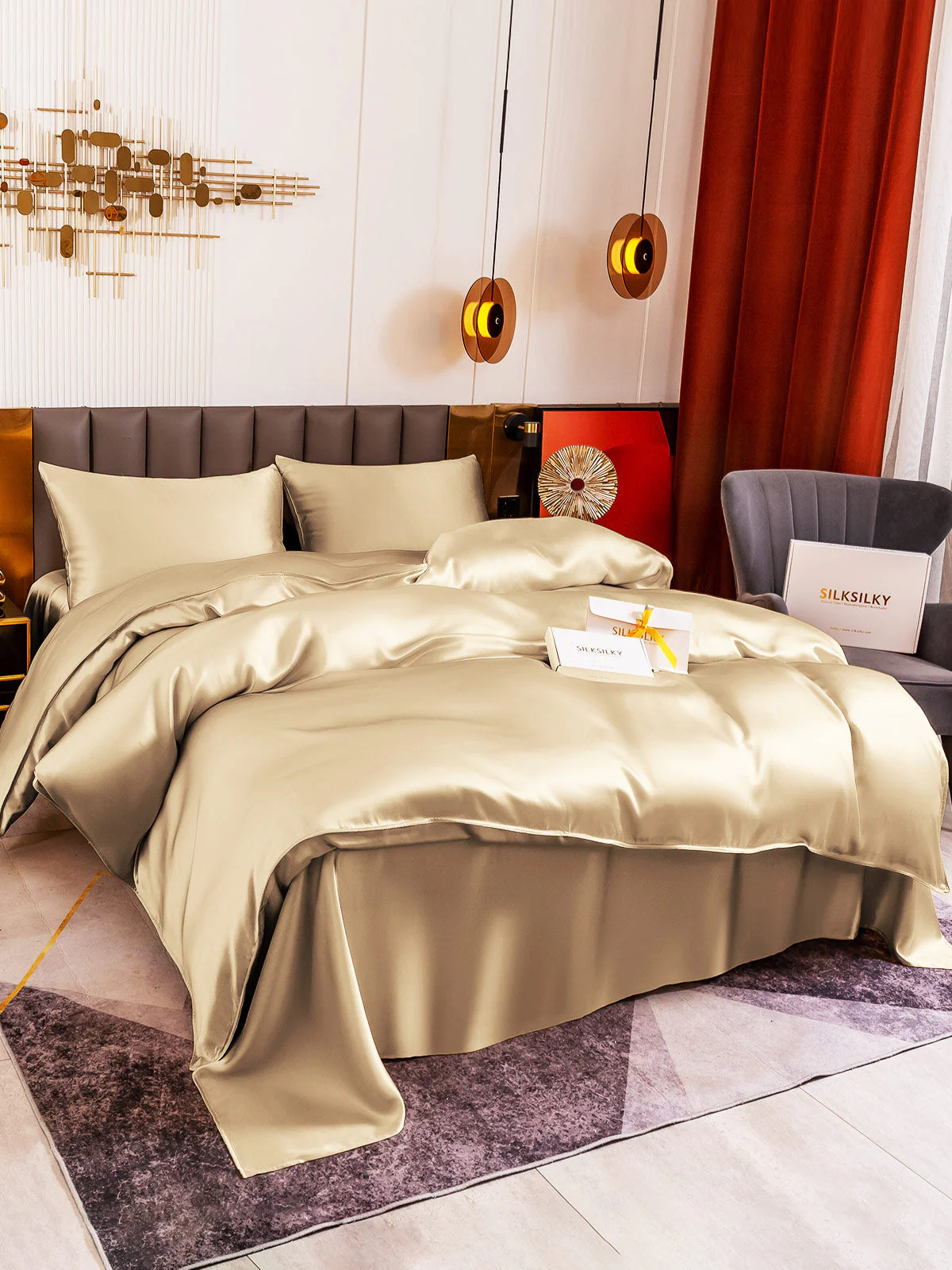 19Momme 4Pcs Silk Set Duvet Cover+Flat Sheet+2x Pillowcases - Image 72