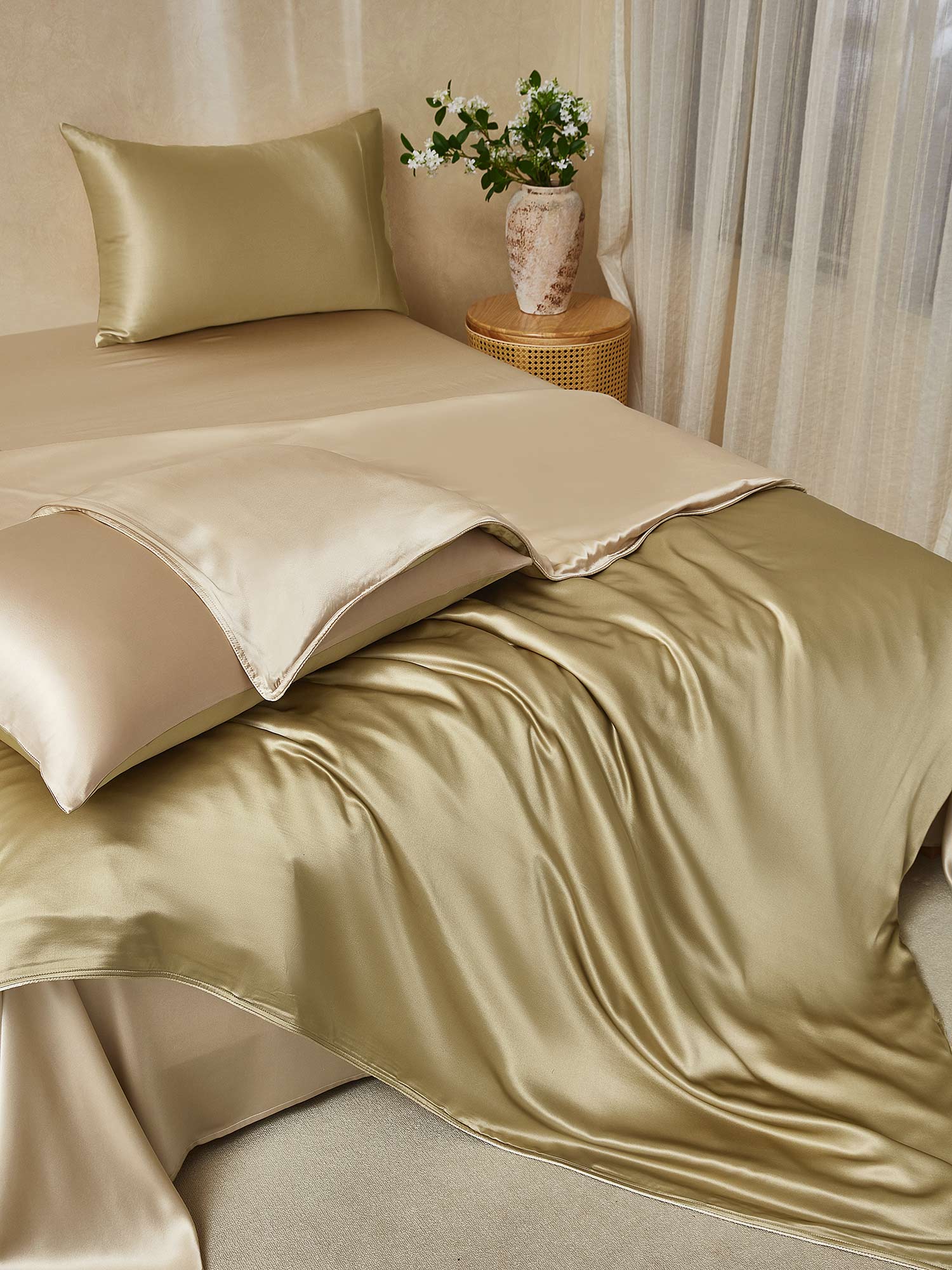 19Momme 4Pcs Silk Set Duvet Cover+Flat Sheet+2x Pillowcases - Image 91