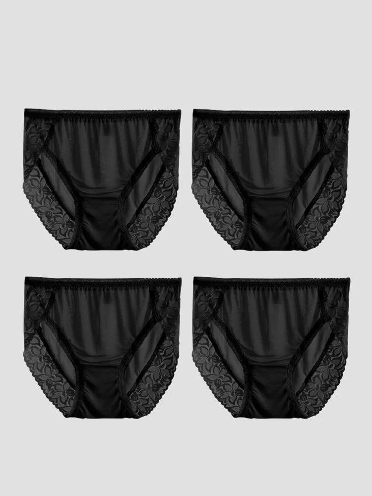 4Pcs Sexy Lace Silk Jersey Panties for Women (Bra NOT Included) - Image 19