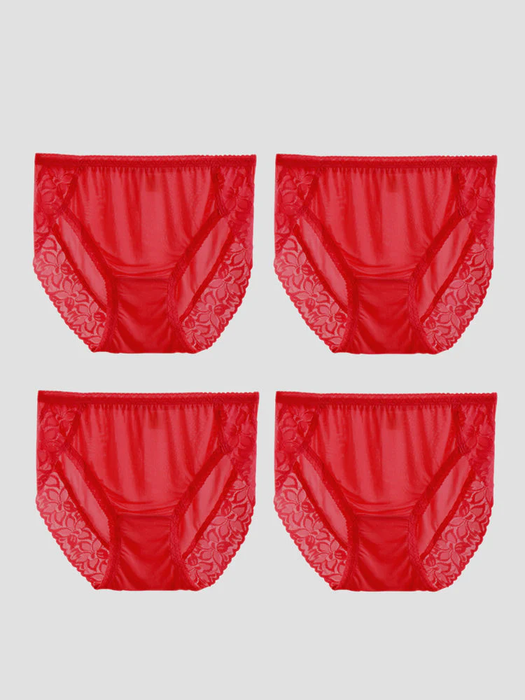 4Pcs Sexy Lace Silk Jersey Panties for Women (Bra NOT Included) - Image 24