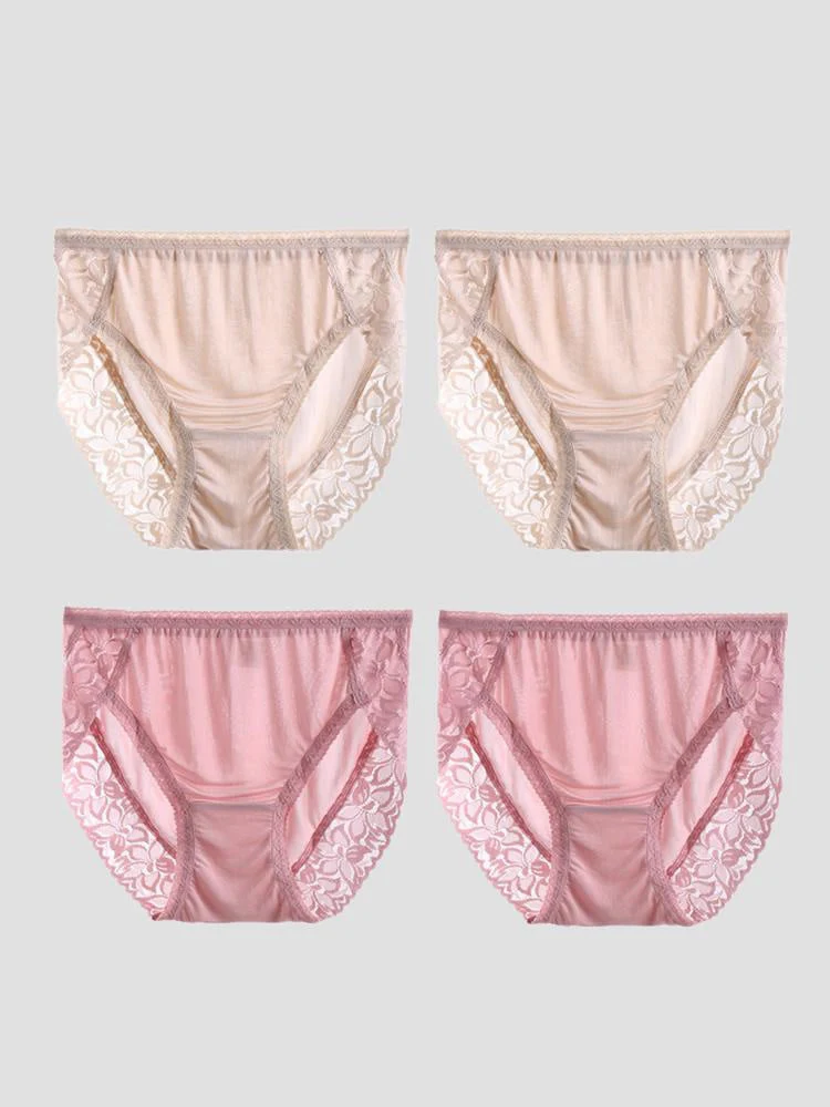 4Pcs Sexy Lace Silk Jersey Panties for Women (Bra NOT Included) - Image 29