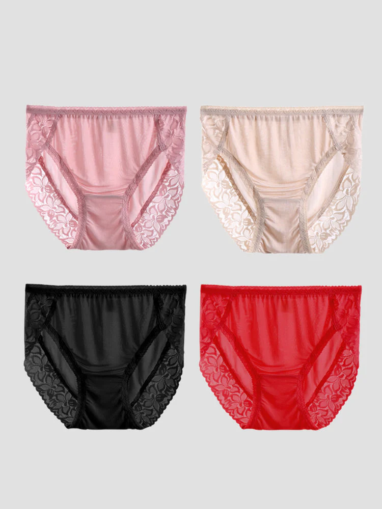 4Pcs Sexy Lace Silk Jersey Panties for Women (Bra NOT Included) - Image 3