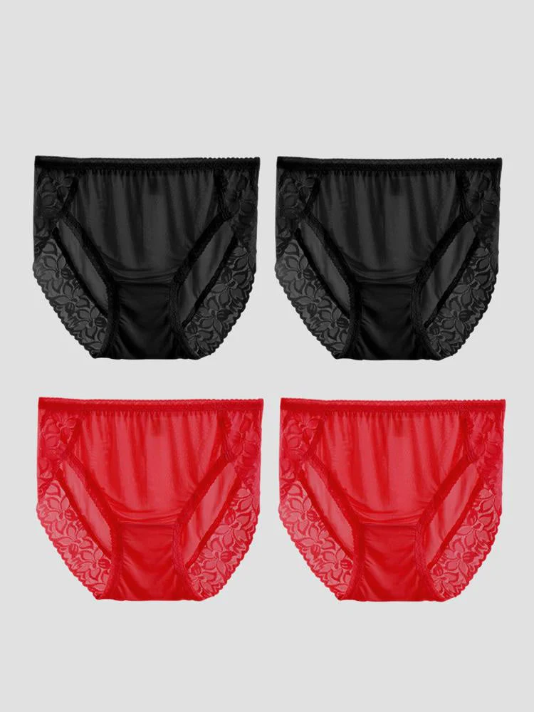 4Pcs Sexy Lace Silk Jersey Panties for Women (Bra NOT Included) - Image 34