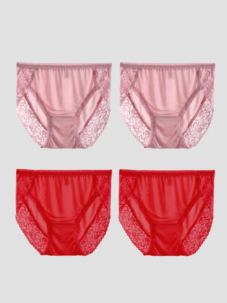4Pcs Sexy Lace Silk Jersey Panties for Women (Bra NOT Included) - Image 37