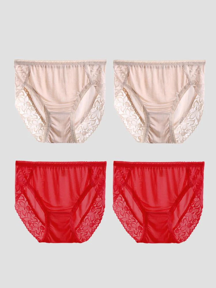 4Pcs Sexy Lace Silk Jersey Panties for Women (Bra NOT Included) - Image 6