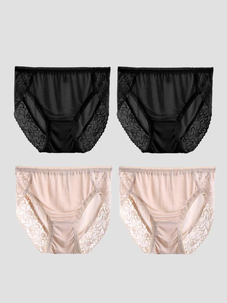 4Pcs Sexy Lace Silk Jersey Panties for Women (Bra NOT Included) - Image 9