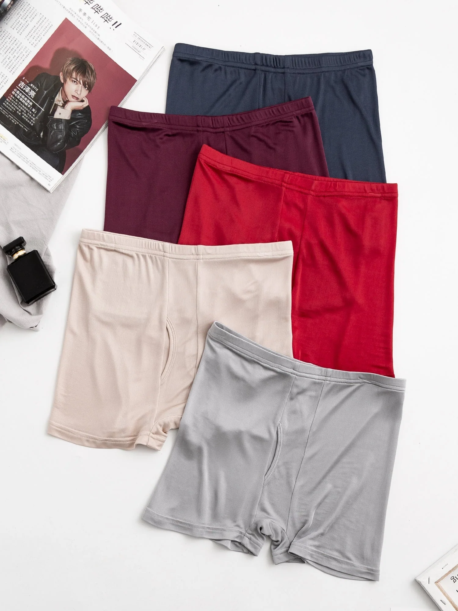 5Pcs Pure Silk Men‘s Boxer Briefs with Fly Opening - Image 23