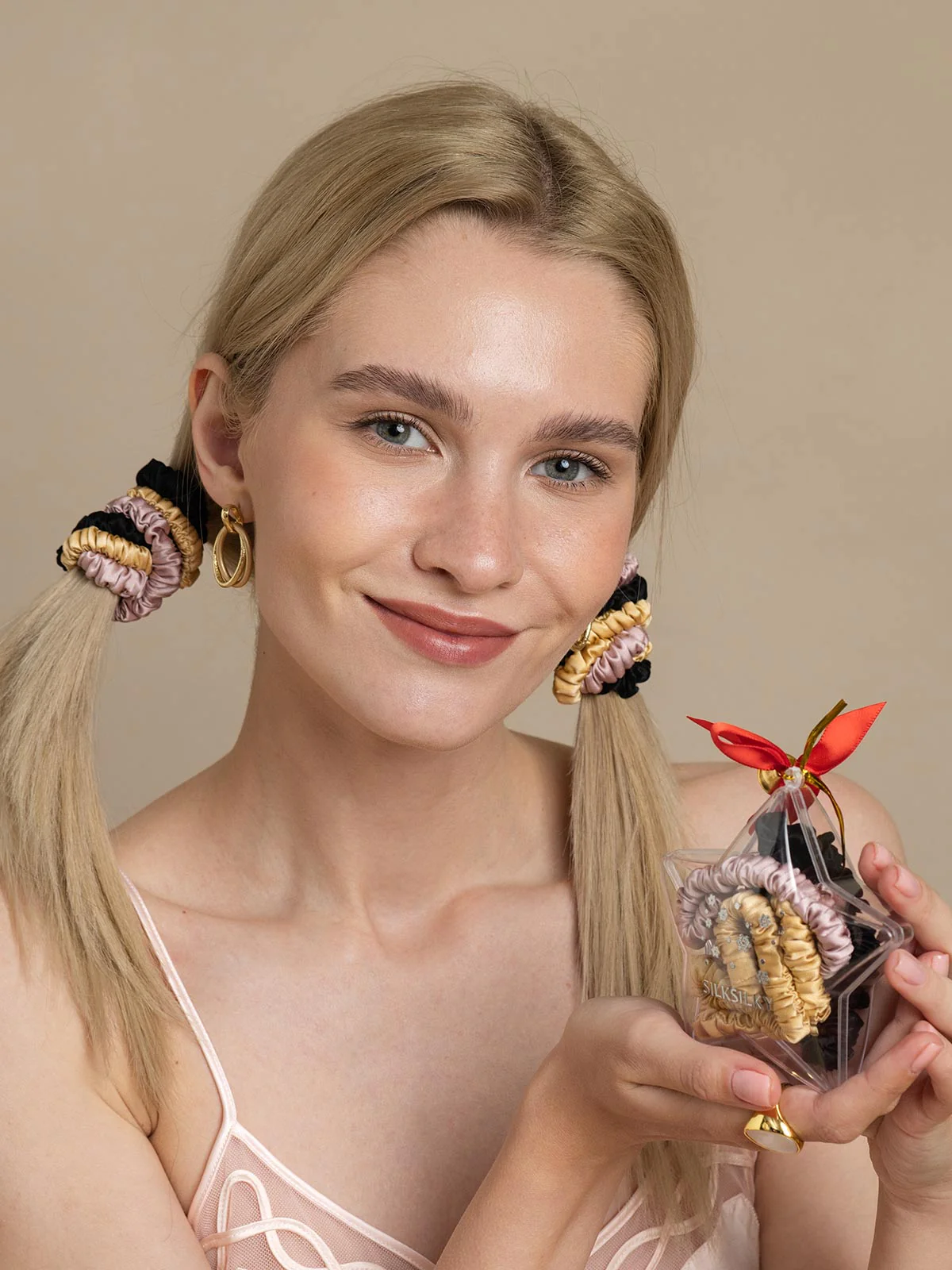 6Pcs Pure Silk Holiday Skinny Hair Scrunchie Ornament - 1cm - Image 6