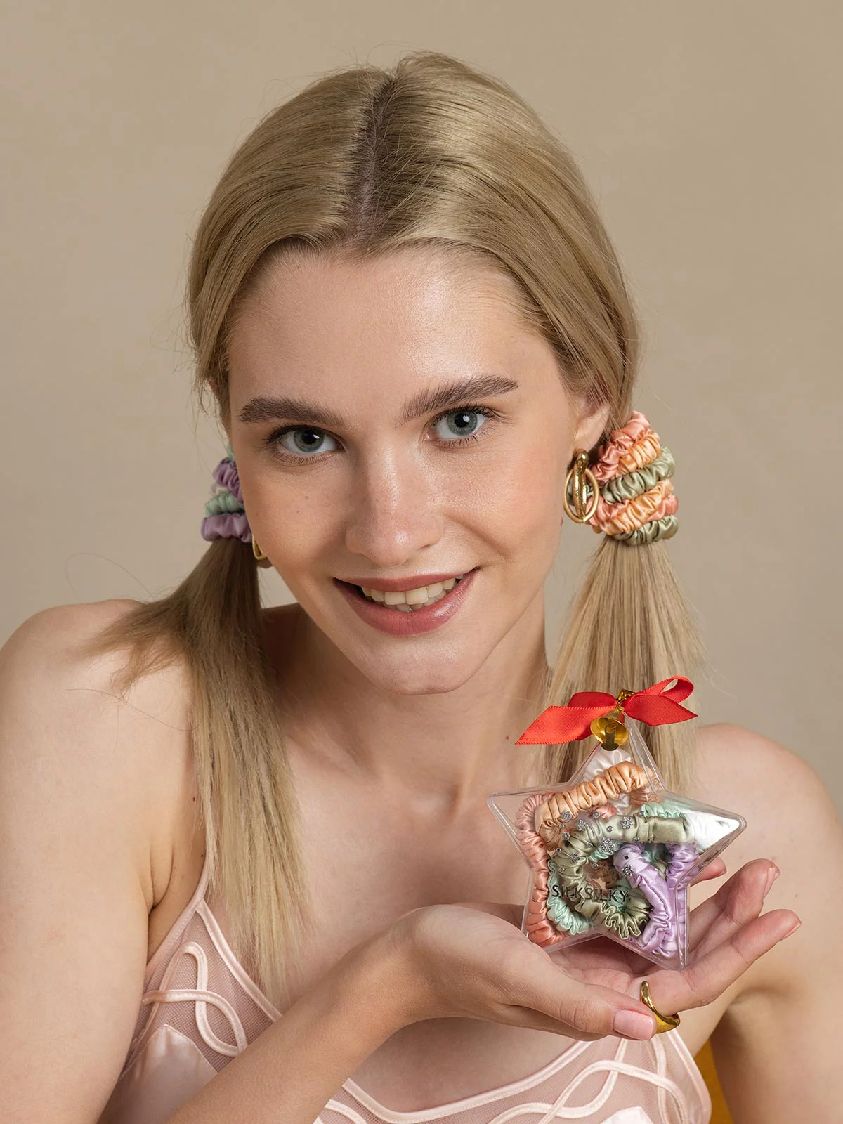 6Pcs Pure Silk Holiday Skinny Hair Scrunchie Ornament - 1cm - Image 8