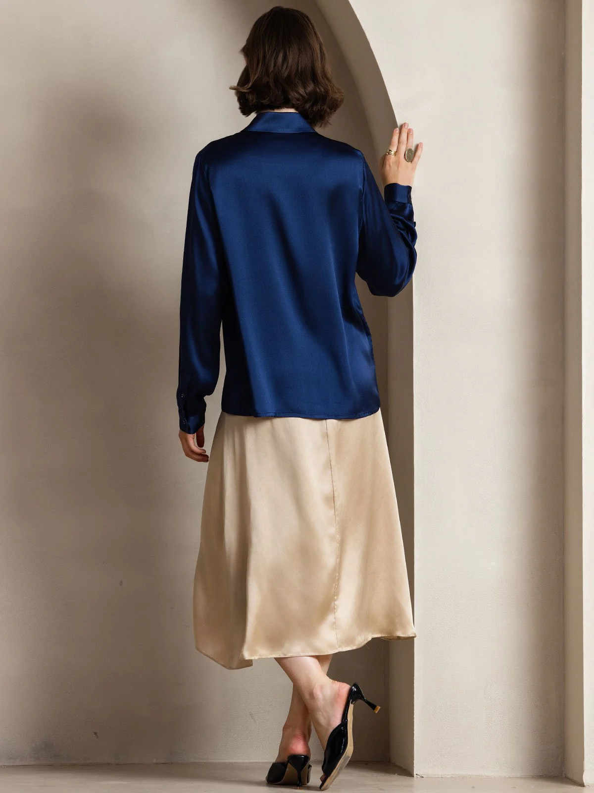 19Momme Silk Long Sleeve Lapel Collar Women's Shirt - Image 34
