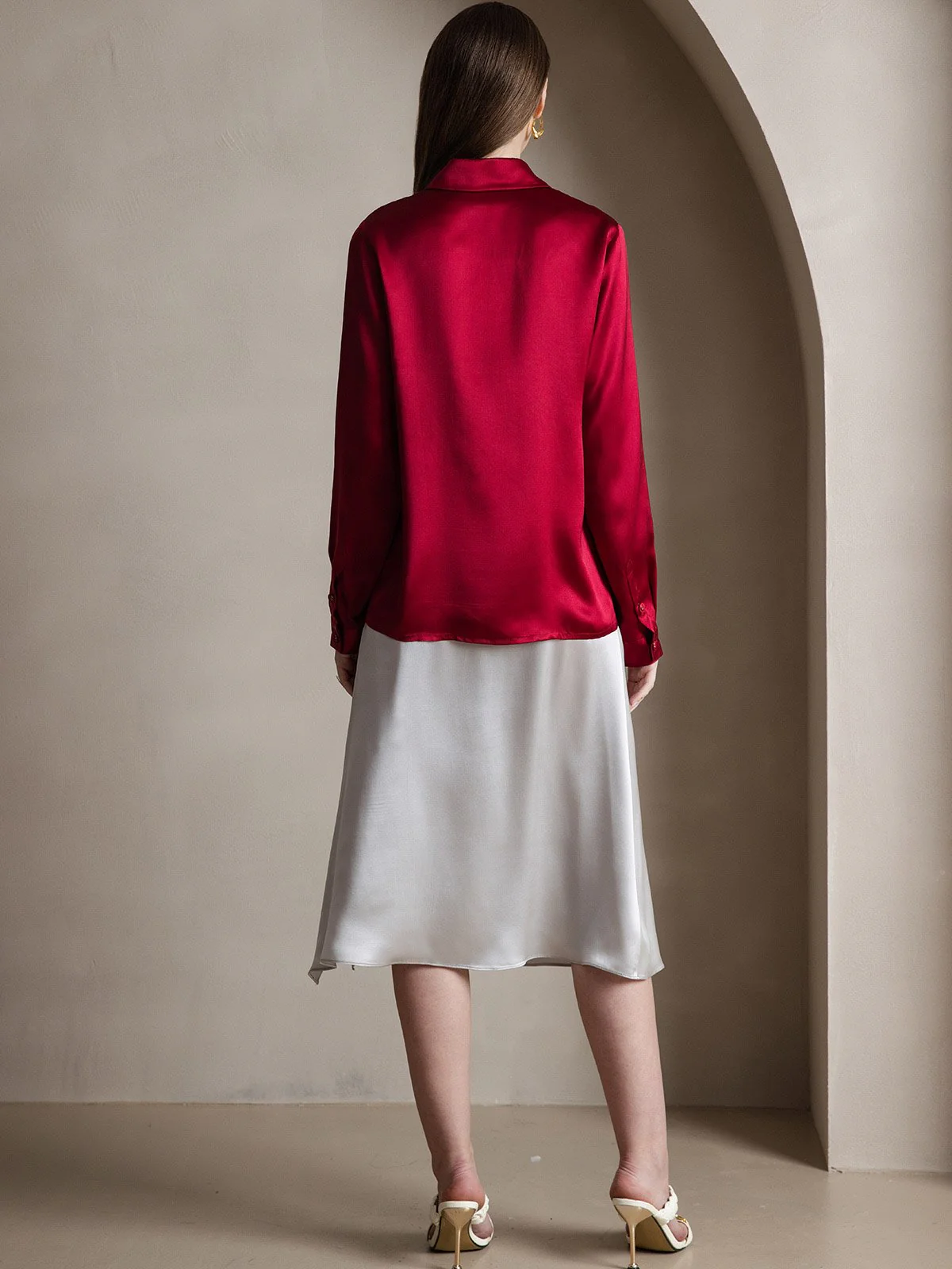 19Momme Silk Long Sleeve Lapel Collar Women's Shirt - Image 54