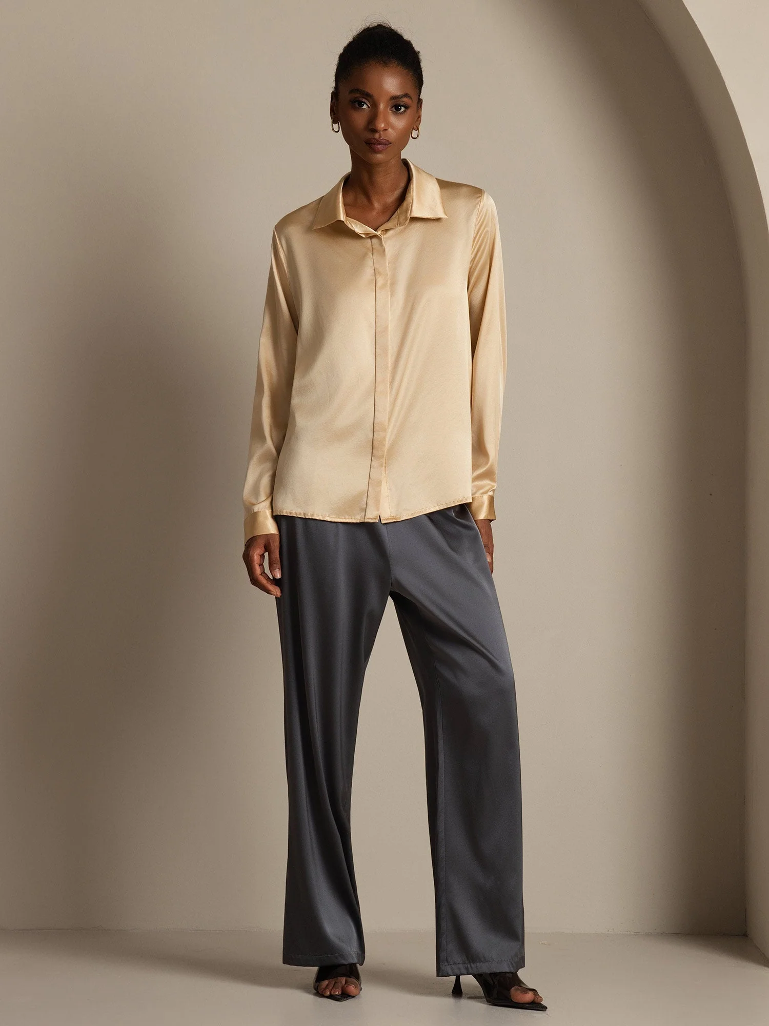 Clearance - 19Momme Silk Long Sleeve Lapel Collar Women's Shirt - Image 18