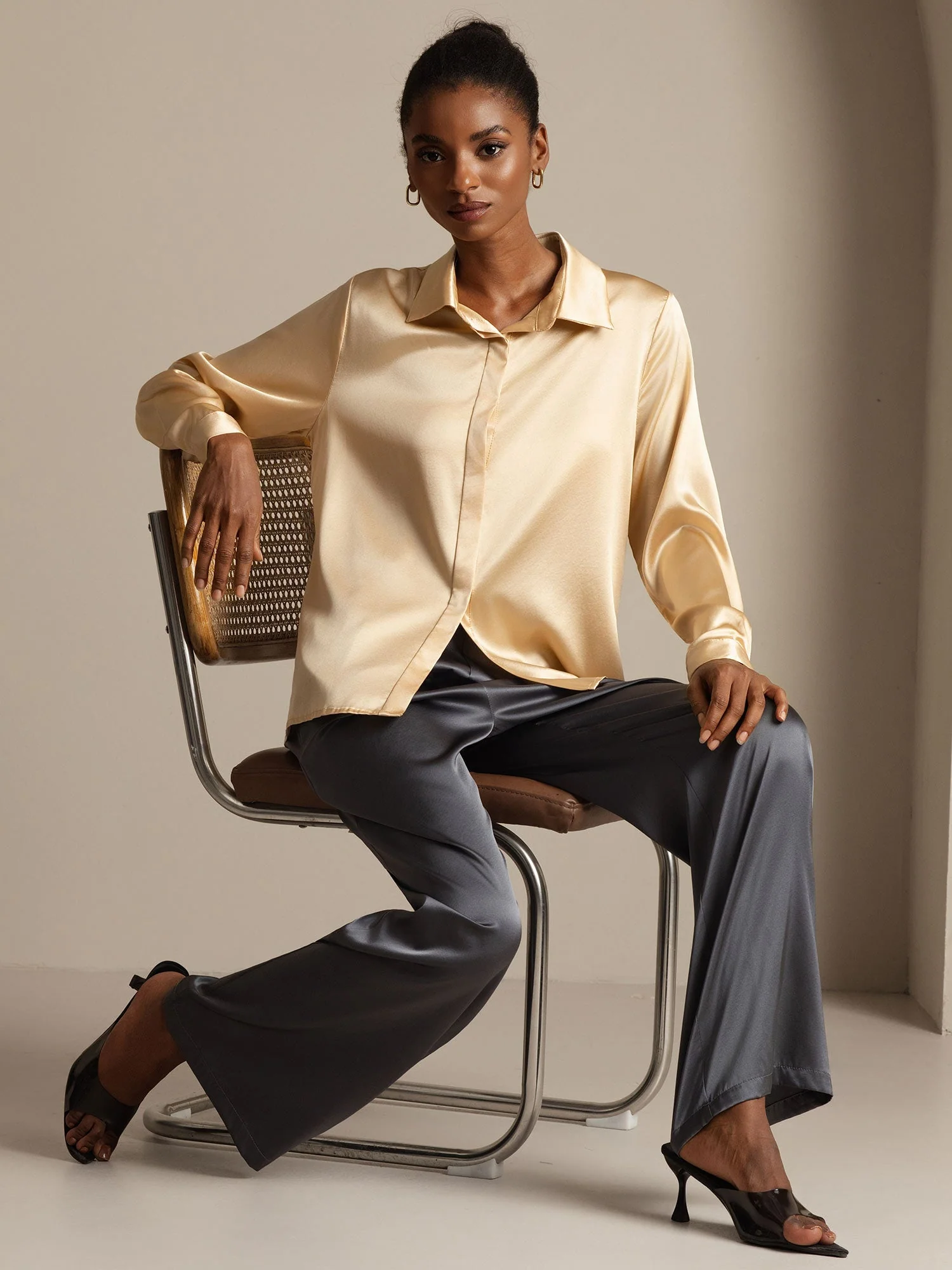 Clearance - 19Momme Silk Long Sleeve Lapel Collar Women's Shirt - Image 19