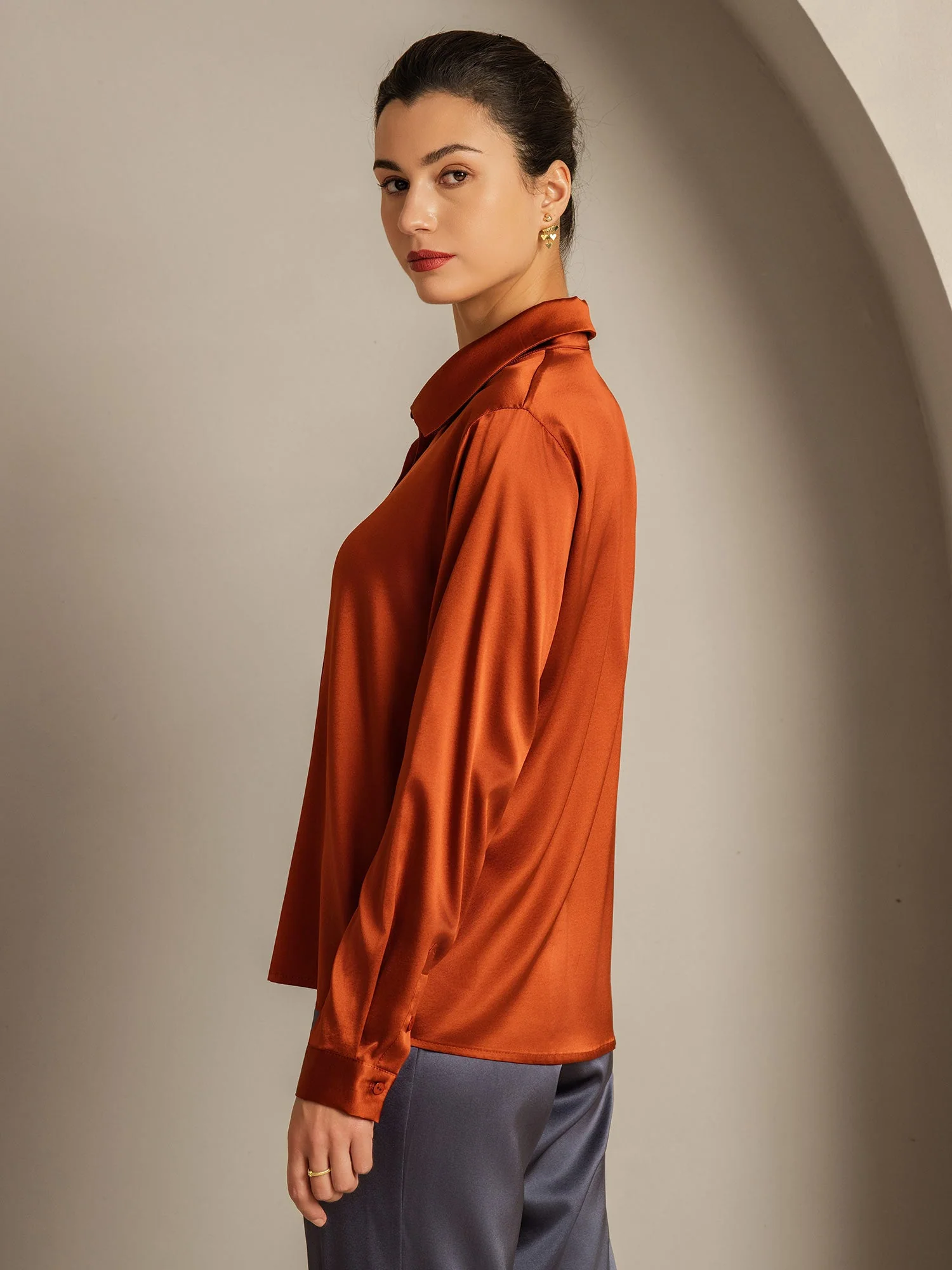 Clearance - 19Momme Silk Long Sleeve Lapel Collar Women's Shirt - Image 2