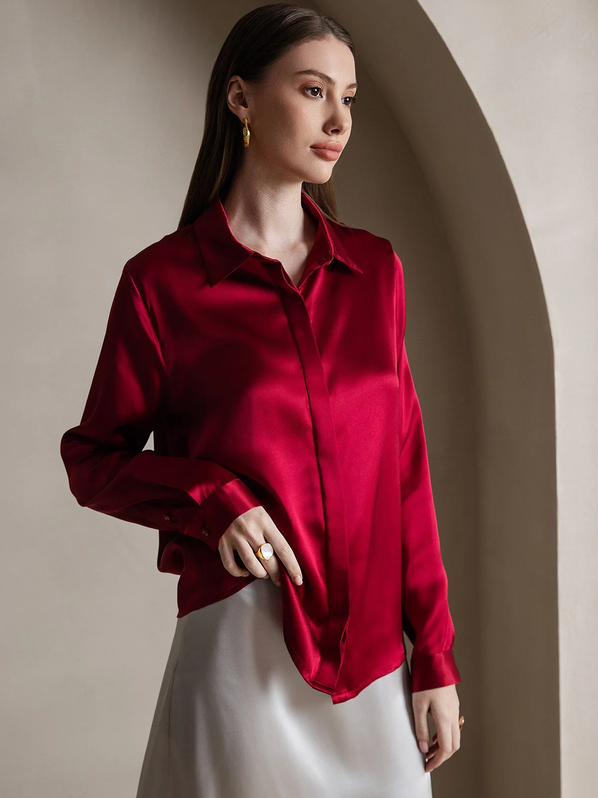 Clearance - 19Momme Silk Long Sleeve Lapel Collar Women's Shirt - Image 20