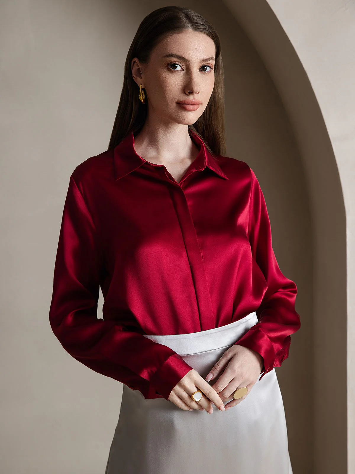Clearance - 19Momme Silk Long Sleeve Lapel Collar Women's Shirt - Image 22
