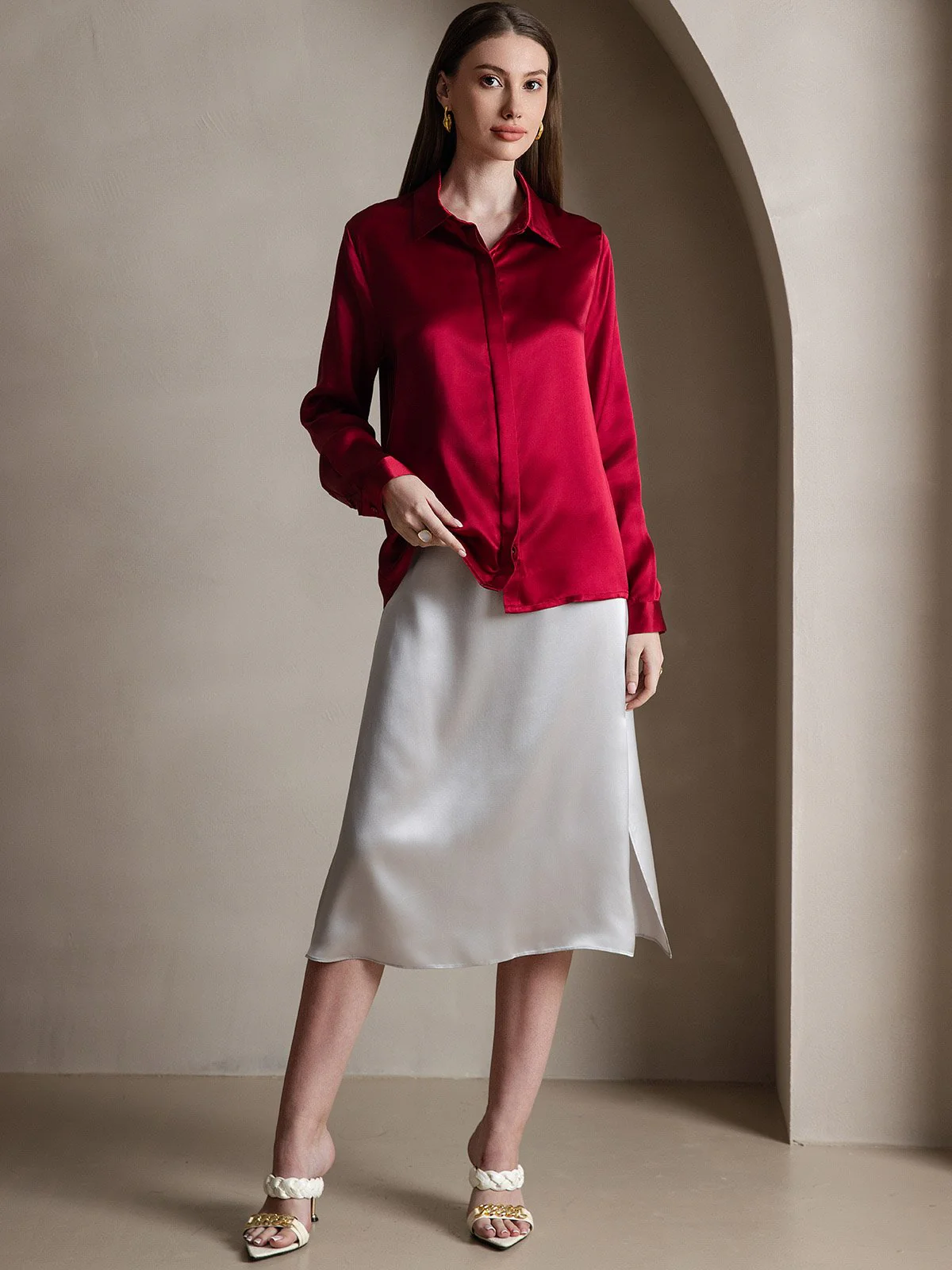 Clearance - 19Momme Silk Long Sleeve Lapel Collar Women's Shirt - Image 24