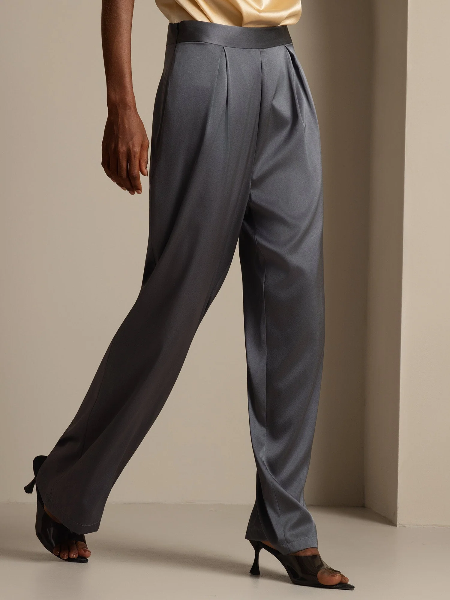 19Momme Silk High Waist Wide Leg Women's Pants - Image 14