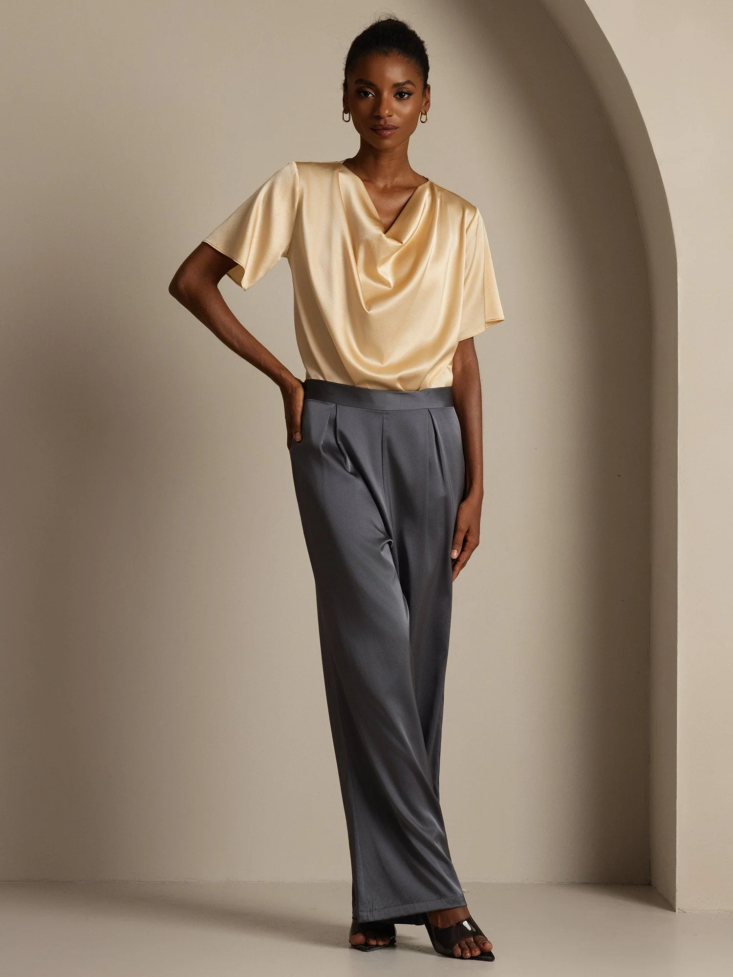 19Momme Silk High Waist Wide Leg Women's Pants - Image 15