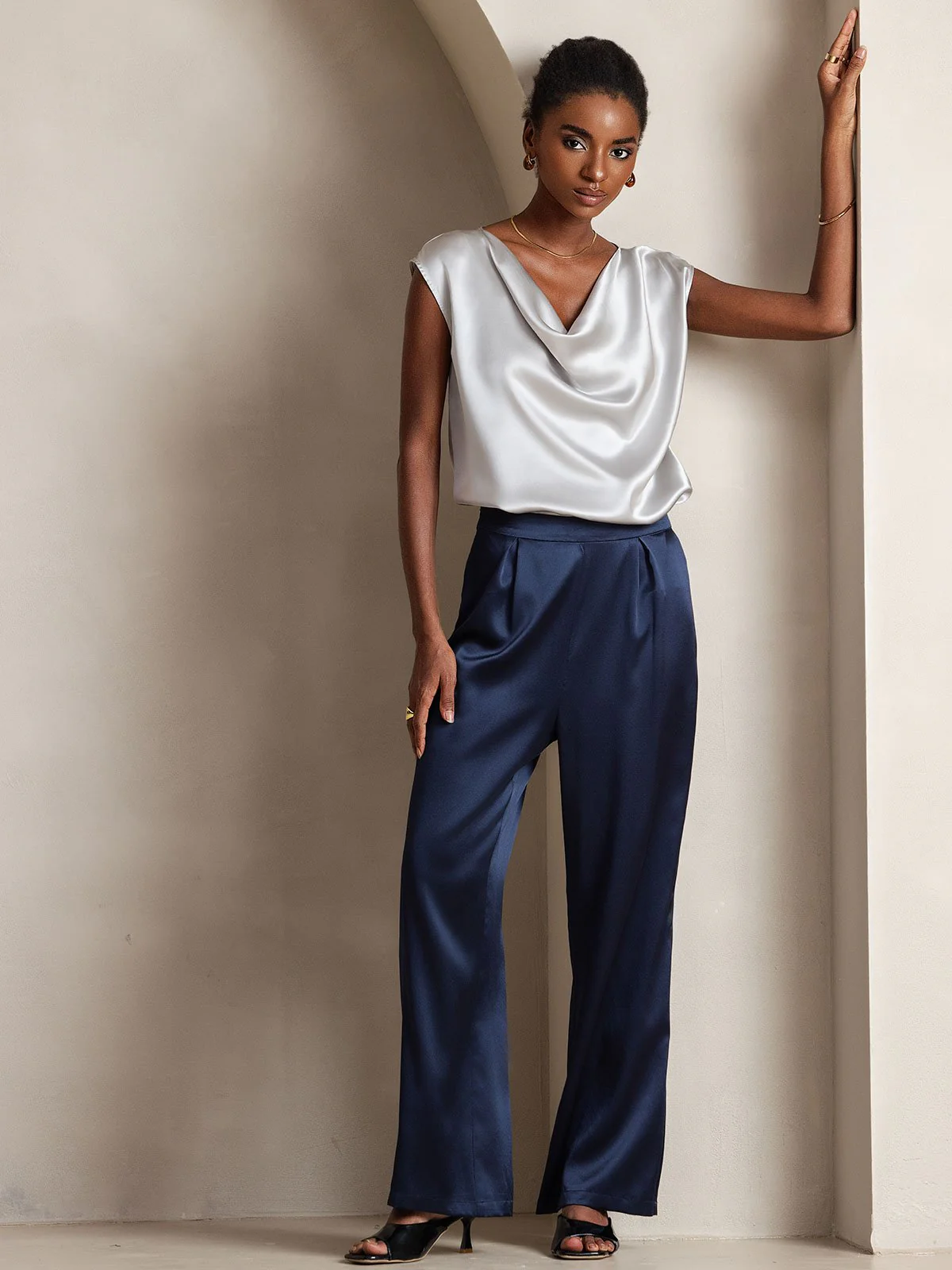 19Momme Silk High Waist Wide Leg Women's Pants - Image 16