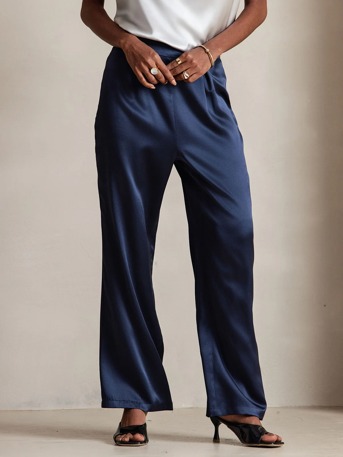 19Momme Silk High Waist Wide Leg Women's Pants - Image 18