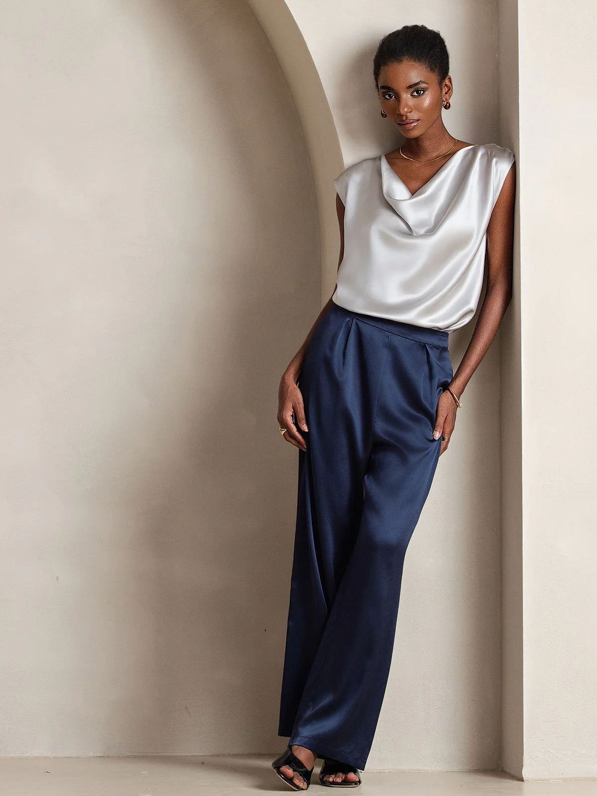 19Momme Silk High Waist Wide Leg Women's Pants - Image 21