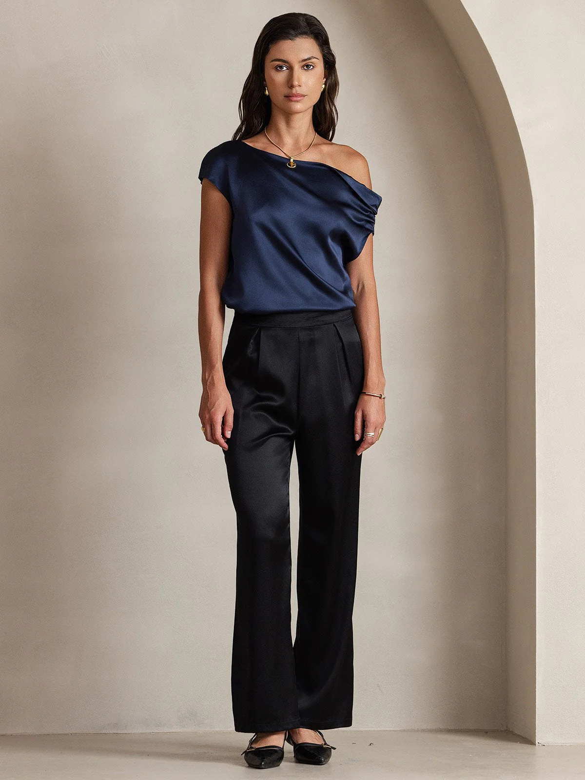 19Momme Silk High Waist Wide Leg Women's Pants - Image 23