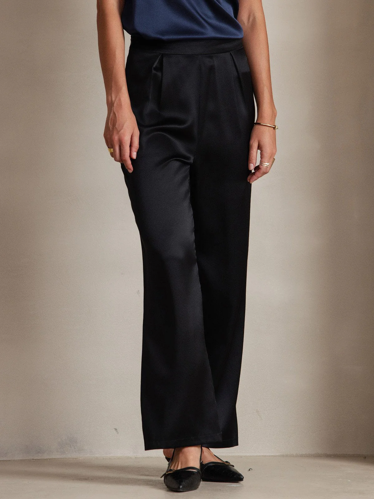 19Momme Silk High Waist Wide Leg Women's Pants - Image 25