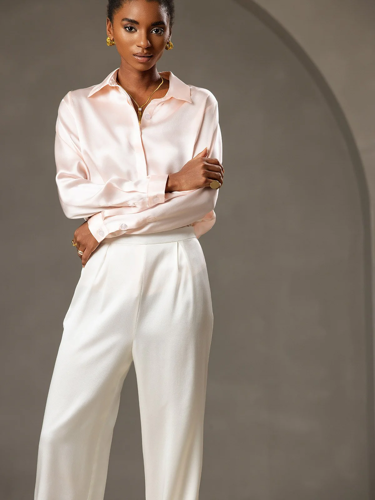 19Momme Silk High Waist Wide Leg Women's Pants - Image 3