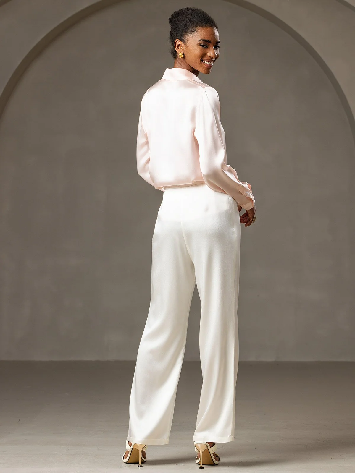 19Momme Silk High Waist Wide Leg Women's Pants - Image 4